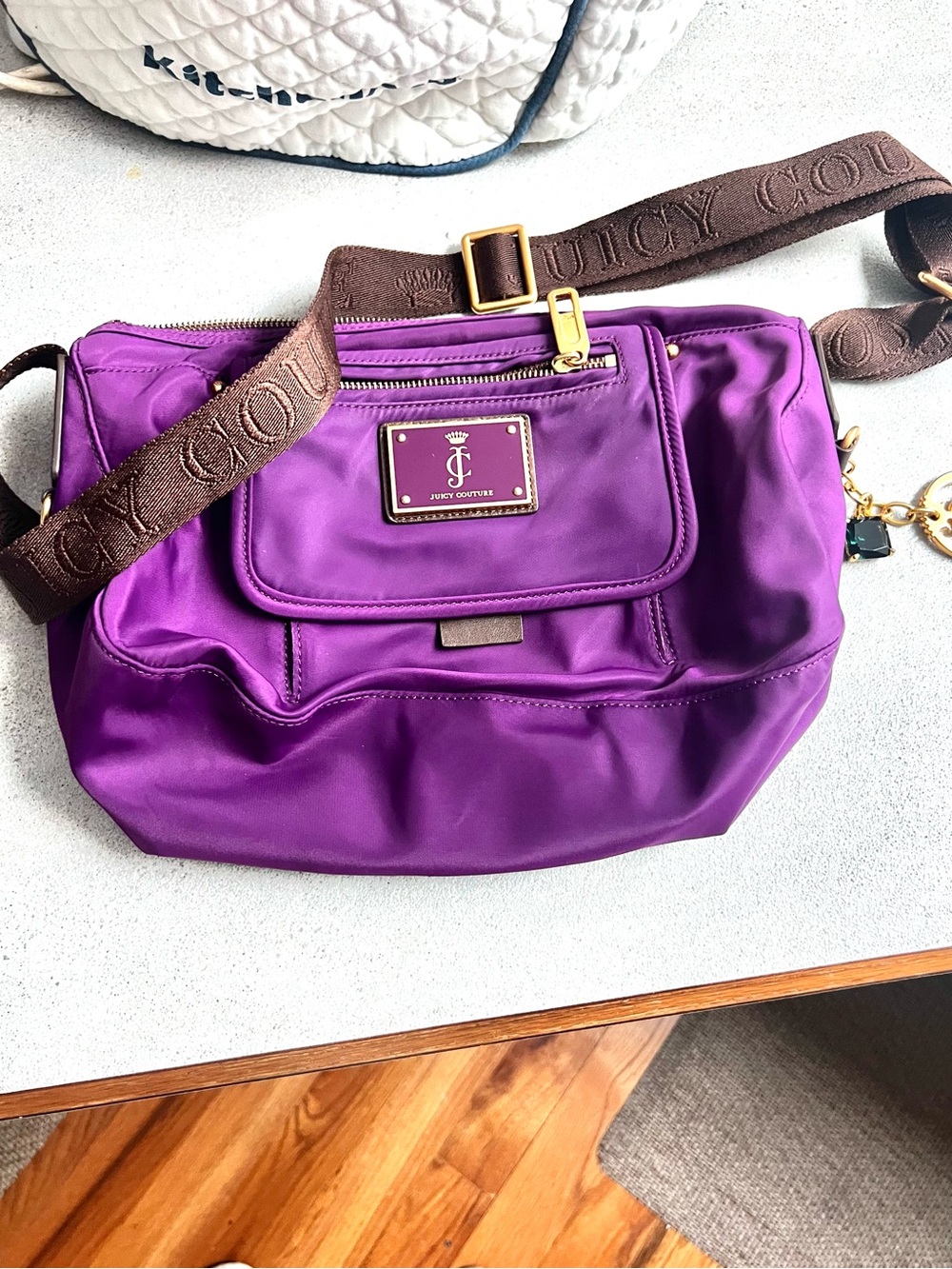 Juicy Couture,Kara Purple Nylon Shoulder Crossbody Bag Gold Hardware Size 13x10”